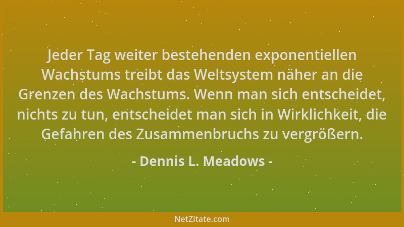 Dennis L. Meadows - Jeder Tag weiter bestehenden exponentiellen Wachstums treibt das Weltsystem näher an die Grenzen des Wa...