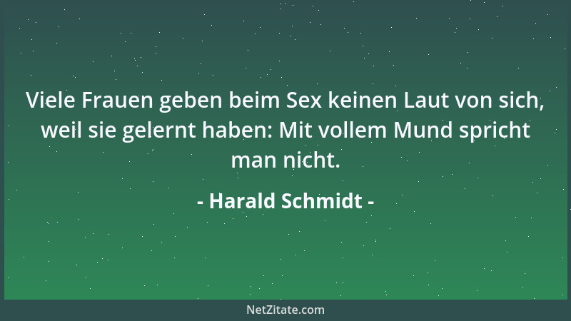 Harald Schmidt - Viele Frauen geben beim Sex keinen Laut von sich, weil sie gelernt haben: Mit vollem Mund spricht man nich...