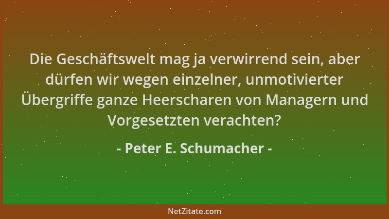 Peter E. Schumacher - Die Geschäftswelt mag ja verwirrend sein, aber dürfen wir wegen einzelner, unmotivierter Übergriffe g...