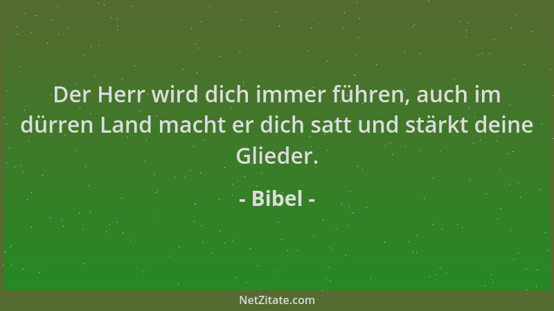 Bibel - Der Herr wird dich immer führen, auch im dürren Land macht er dich satt und stärkt deine Glieder....