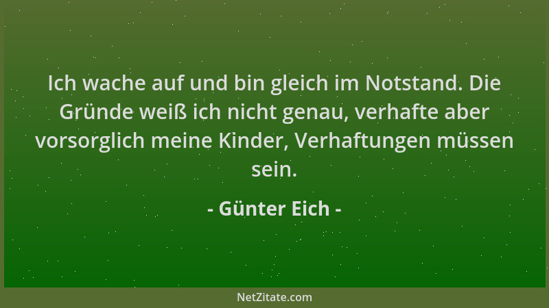 Günter Eich - Ich wache auf und bin gleich im Notstand. Die Gründe weiß ich nicht genau, verhafte aber vorsorglich meine Ki...