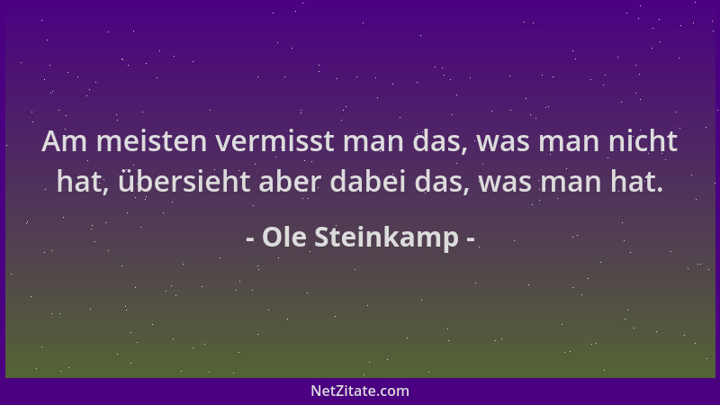 Ole Steinkamp - Am meisten vermisst man das, was man nicht hat, übersieht aber dabei das, was man hat....