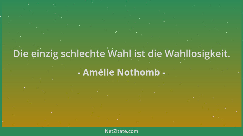 Amélie Nothomb - Die einzig schlechte Wahl ist die Wahllosigkeit....