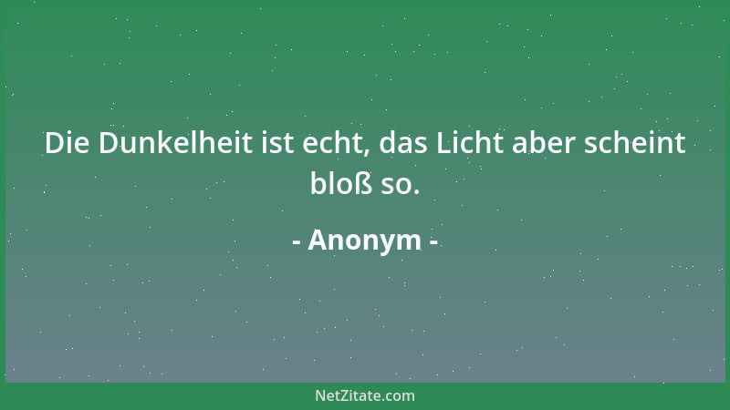 Anonym - Die Dunkelheit ist echt, das Licht aber scheint bloß so....