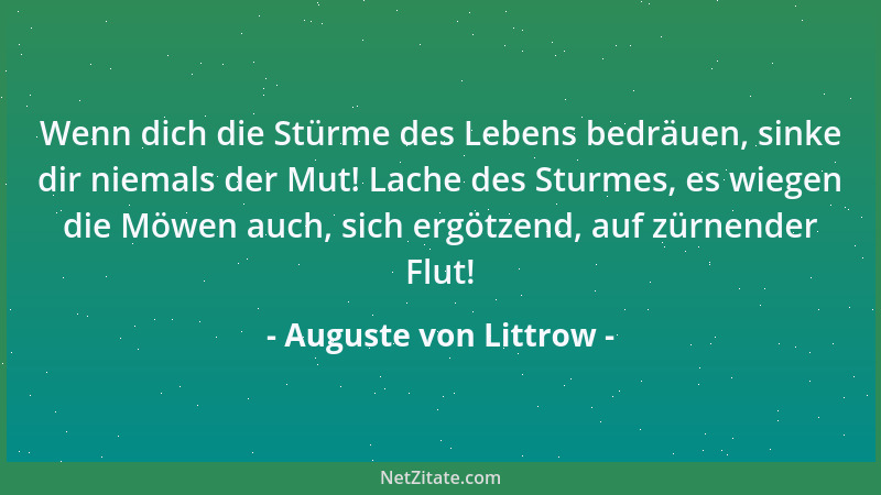 Auguste von Littrow - Wenn dich die Stürme des Lebens bedräuen, sinke dir niemals der Mut! Lache des Sturmes, es wiegen die...