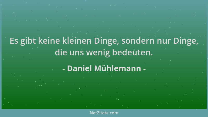 Daniel Mühlemann - Es gibt keine kleinen Dinge, sondern nur Dinge, die uns wenig bedeuten....