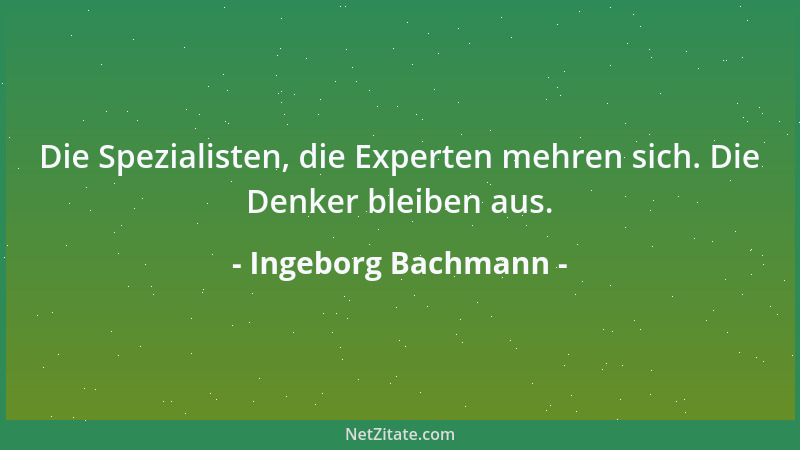 Ingeborg Bachmann - Die Spezialisten, die Experten mehren sich. Die Denker bleiben aus....