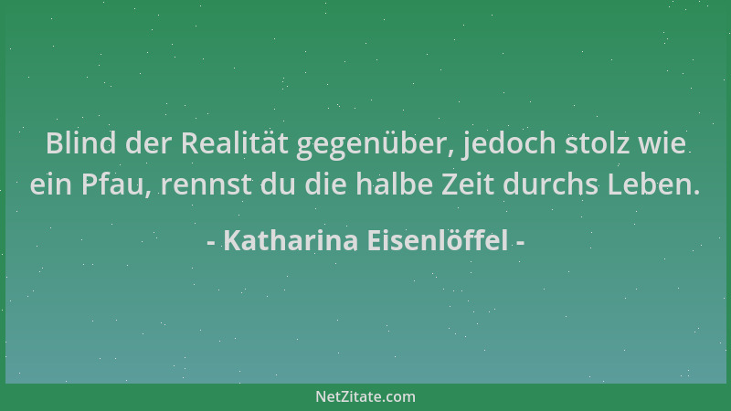 Katharina Eisenlöffel - Blind der Realität gegenüber, jedoch stolz wie ein Pfau, rennst du die halbe Zeit durchs Leben....