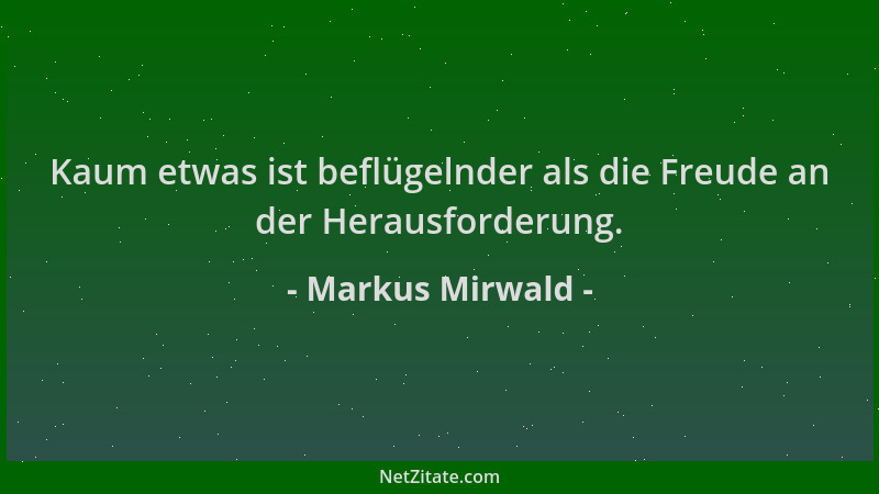 Markus Mirwald - Kaum etwas ist beflügelnder als die Freude an der Herausforderung....