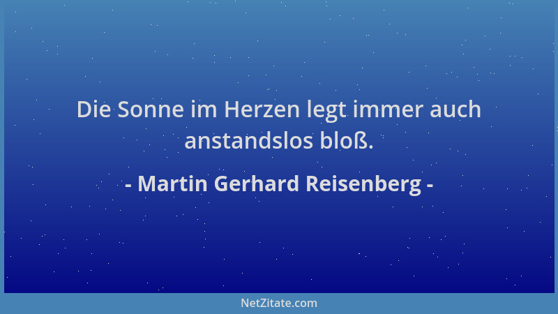 Martin Gerhard Reisenberg - Die Sonne im Herzen legt immer auch anstandslos bloß....