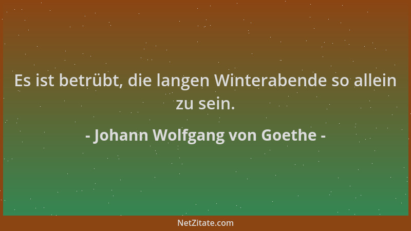 Johann Wolfgang von Goethe - Es ist betrübt, die langen Winterabende so allein zu sein....