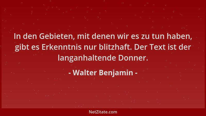 Walter Benjamin - In den Gebieten, mit denen wir es zu tun haben, gibt es Erkenntnis nur blitzhaft. Der Text ist der langan...