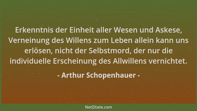Arthur Schopenhauer - Erkenntnis der Einheit aller Wesen und Askese, Verneinung des Willens zum Leben allein kann uns erlös...