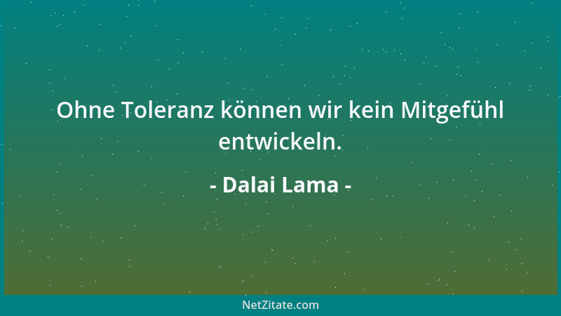 Dalai Lama - Ohne Toleranz können wir kein Mitgefühl entwickeln....