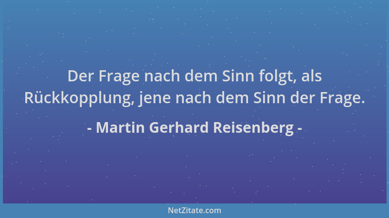 Martin Gerhard Reisenberg - Der Frage nach dem Sinn folgt, als Rückkopplung, jene nach dem Sinn der Frage....