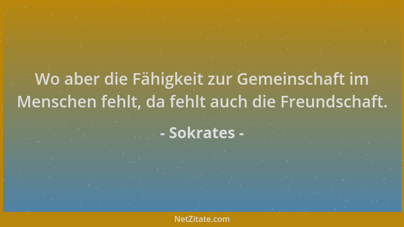 Sokrates - Wo aber die Fähigkeit zur Gemeinschaft im Menschen fehlt, da fehlt auch die Freundschaft....