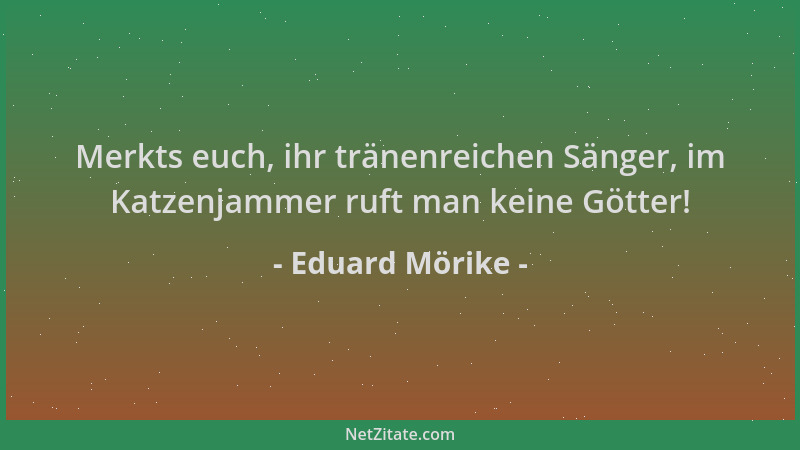 Eduard Mörike - Merkts euch, ihr tränenreichen Sänger, im Katzenjammer ruft man keine Götter!...