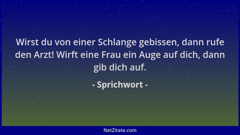 Sprichwort - Wirst du von einer Schlange gebissen, dann rufe den Arzt! Wirft eine Frau ein Auge auf dich, dann gib dich auf...