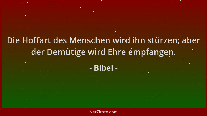 Bibel - Die Hoffart des Menschen wird ihn stürzen; aber der Demütige wird Ehre empfangen....