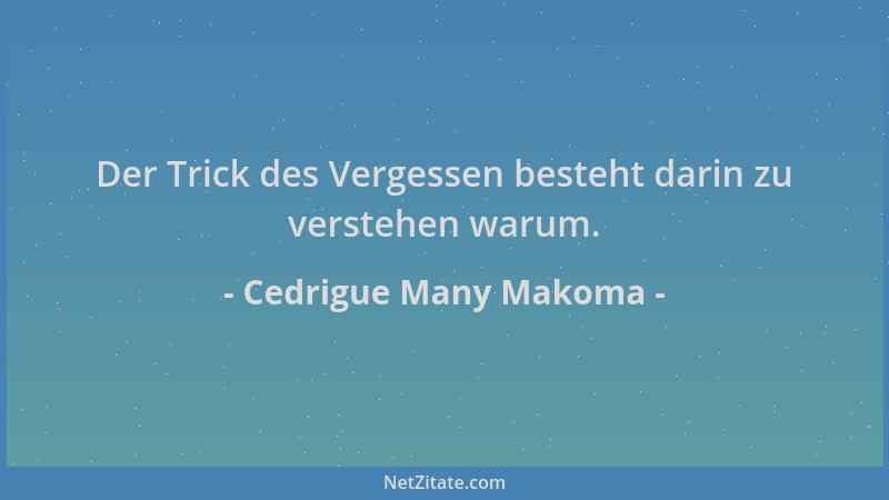 Cedrigue Many Makoma - Der Trick des Vergessen besteht darin zu verstehen warum....