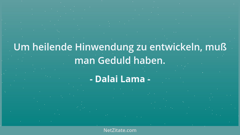 Dalai Lama - Um heilende Hinwendung zu entwickeln, muß man Geduld haben....