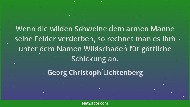 Georg Christoph Lichtenberg - Wenn die wilden Schweine dem armen Manne seine Felder verderben, so rechnet man es ihm unter...