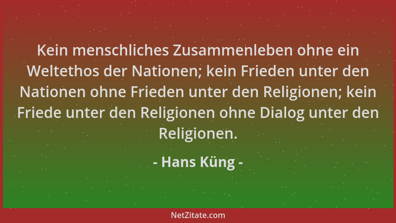 Hans Küng - Kein menschliches Zusammenleben ohne ein Weltethos der Nationen; kein Frieden unter den Nationen ohne Frieden u...