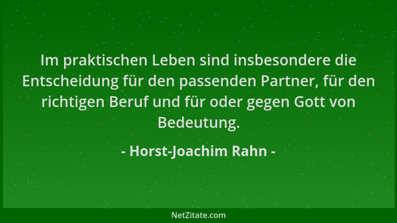 Horst-Joachim Rahn - Im praktischen Leben sind insbesondere die Entscheidung für den passenden Partner, für den richtigen B...