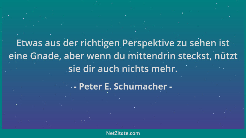 Peter E. Schumacher - Etwas aus der richtigen Perspektive zu sehen ist eine Gnade, aber wenn du mittendrin steckst, nützt s...