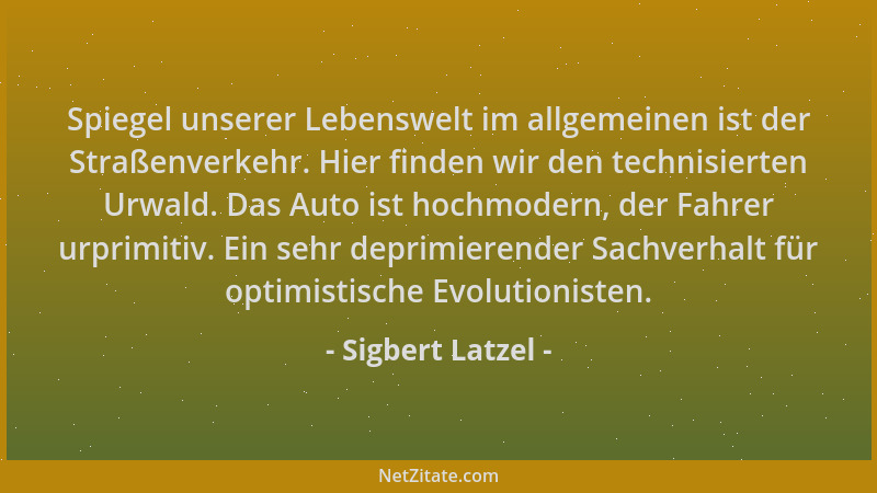 Sigbert Latzel - Spiegel unserer Lebenswelt im allgemeinen ist der Straßenverkehr. Hier finden wir den technisierten Urwald...