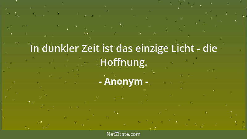 Anonym - In dunkler Zeit ist das einzige Licht - die Hoffnung....