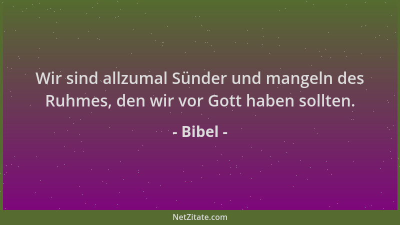 Bibel - Wir sind allzumal Sünder und mangeln des Ruhmes, den wir vor Gott haben sollten....