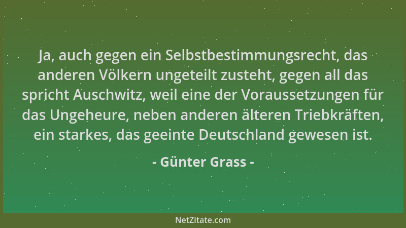 Günter Grass - Ja, auch gegen ein Selbstbestimmungsrecht, das anderen Völkern ungeteilt zusteht, gegen all das spricht Ausc...