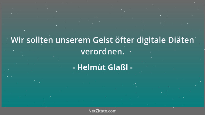 Helmut Glaßl - Wir sollten unserem Geist öfter digitale Diäten verordnen....