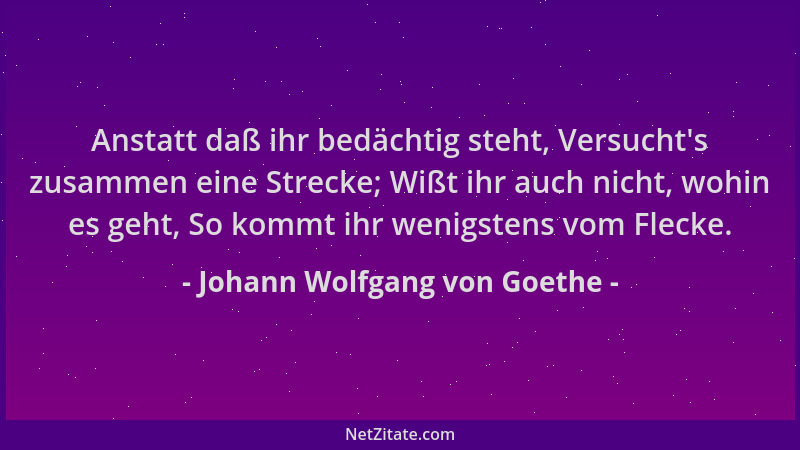 Johann Wolfgang von Goethe - Anstatt daß ihr bedächtig steht, Versucht 's zusammen eine Strecke; Wißt ihr auch nicht, wohin...