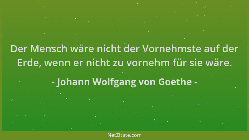 Johann Wolfgang von Goethe - Der Mensch wäre nicht der Vornehmste auf der Erde, wenn er nicht zu vornehm für sie wäre....