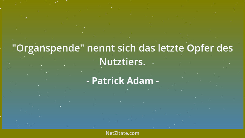 Patrick Adam -  "Organspende " nennt sich das letzte Opfer des Nutztiers....