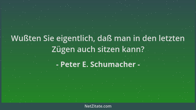 Peter E. Schumacher - Wußten Sie eigentlich, daß man in den letzten Zügen auch sitzen kann?...