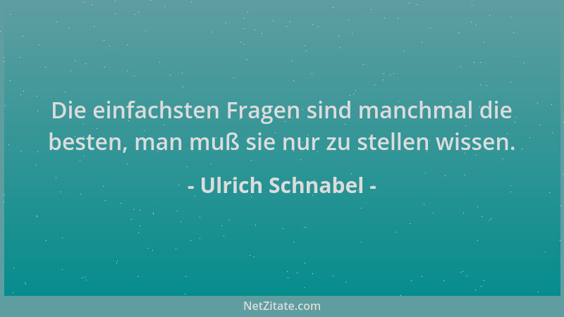 Ulrich Schnabel - Die einfachsten Fragen sind manchmal die besten, man muß sie nur zu stellen wissen....