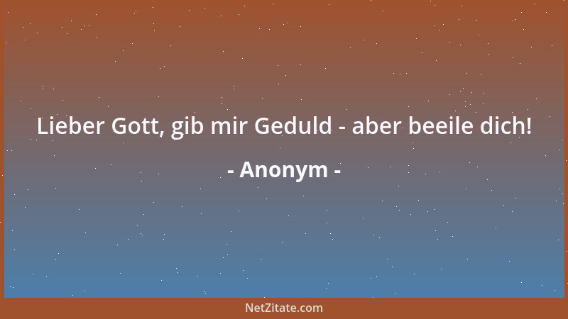Anonym - Lieber Gott, gib mir Geduld - aber beeile dich!...