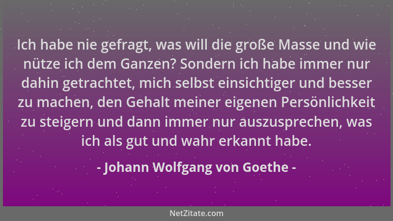Johann Wolfgang von Goethe - Ich habe nie gefragt, was will die große Masse und wie nütze ich dem Ganzen? Sondern ich habe...