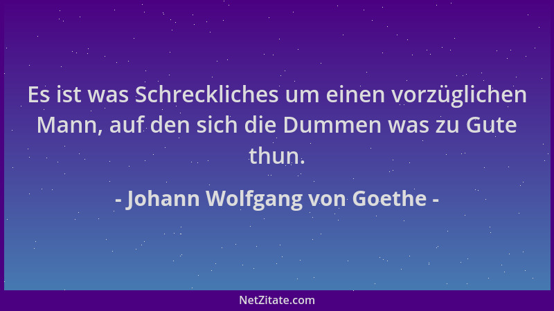 Johann Wolfgang von Goethe - Es ist was Schreckliches um einen vorzüglichen Mann, auf den sich die Dummen was zu Gute thun....