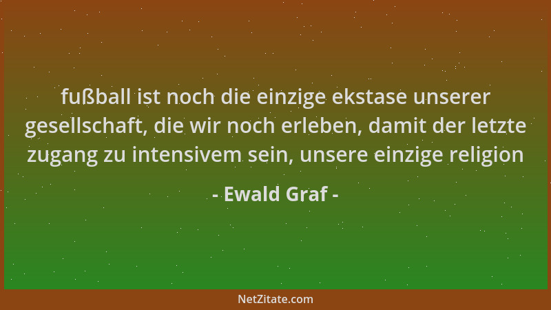 Ewald Graf - fußball ist noch die einzige ekstase unserer gesellschaft, die wir noch erleben, damit der letzte zugang zu in...