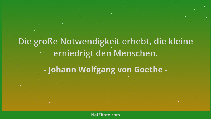 Johann Wolfgang von Goethe - Die große Notwendigkeit erhebt, die kleine erniedrigt den Menschen....