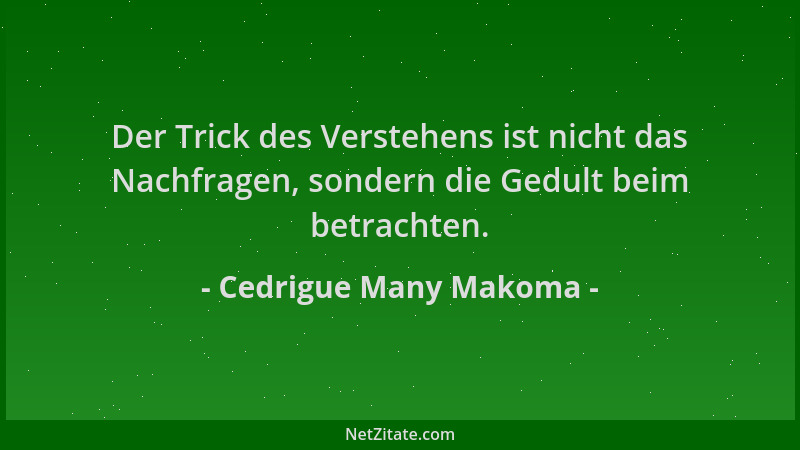 Cedrigue Many Makoma - Der Trick des Verstehens ist nicht das Nachfragen, sondern die Gedult beim betrachten....