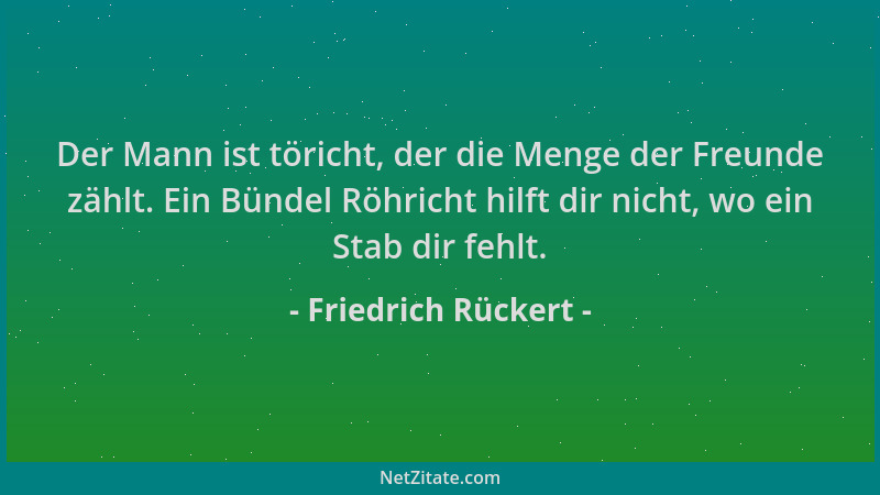 Friedrich Rückert - Der Mann ist töricht, der die Menge der Freunde zählt. Ein Bündel Röhricht hilft dir nicht, wo ein Stab...
