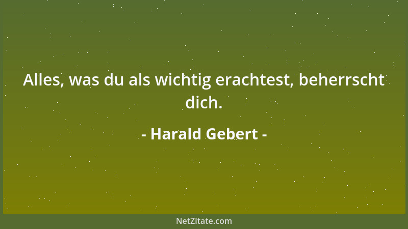 Harald Gebert - Alles, was du als wichtig erachtest, beherrscht dich....