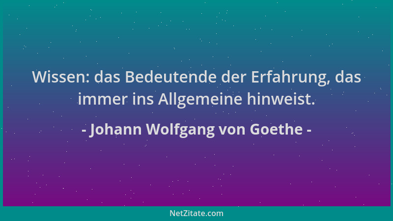 Johann Wolfgang von Goethe - Wissen: das Bedeutende der Erfahrung, das immer ins Allgemeine hinweist....