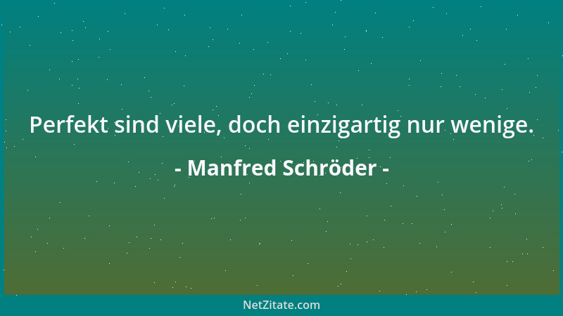 Manfred Schröder - Perfekt sind viele, doch einzigartig nur wenige....