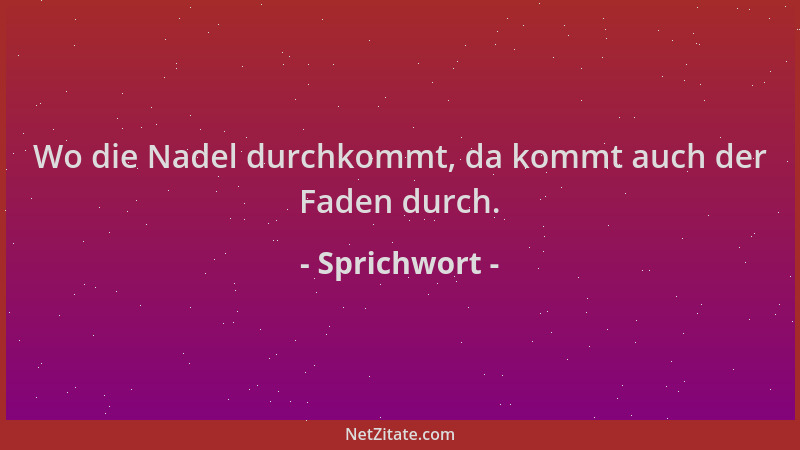 Sprichwort - Wo die Nadel durchkommt, da kommt auch der Faden durch....